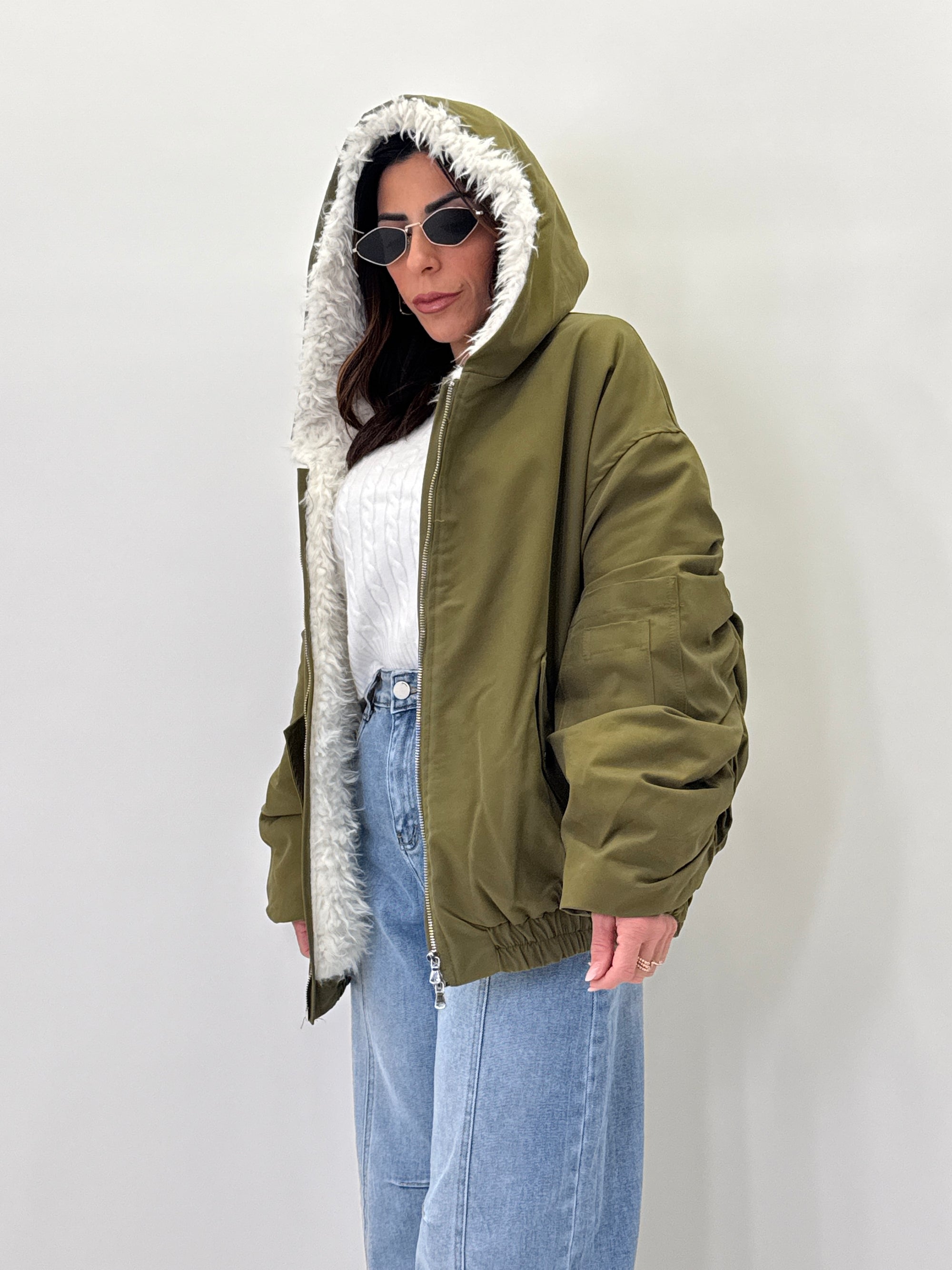 Bomber Lumina Con Pelliccia Oversize